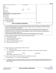 Document preview: Form RA-010 Notice of Remote Appearance - California