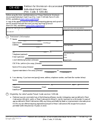 Document preview: Form CR-430 Petition for Dismissal - Incarcerated Individual Hand Crew (Pen. Code, 1203.4b) - California
