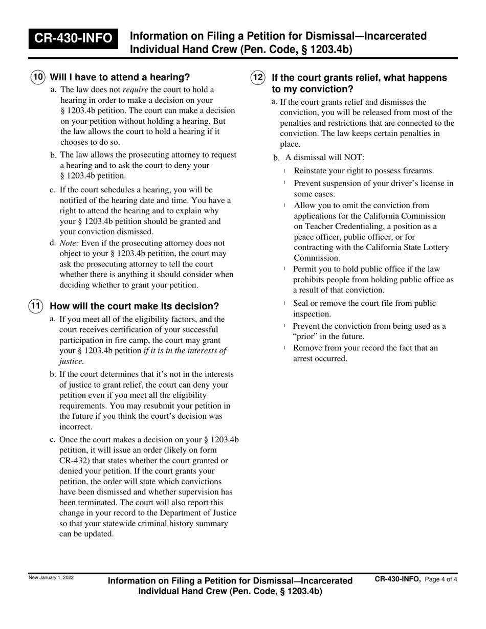 Download Instructions for Form CR430 Petition for Dismissal