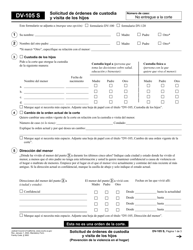 Document preview: Formulario DV-105 Solicitud De Ordenes De Custodia Y Visita De Los Hijos - California (Spanish)