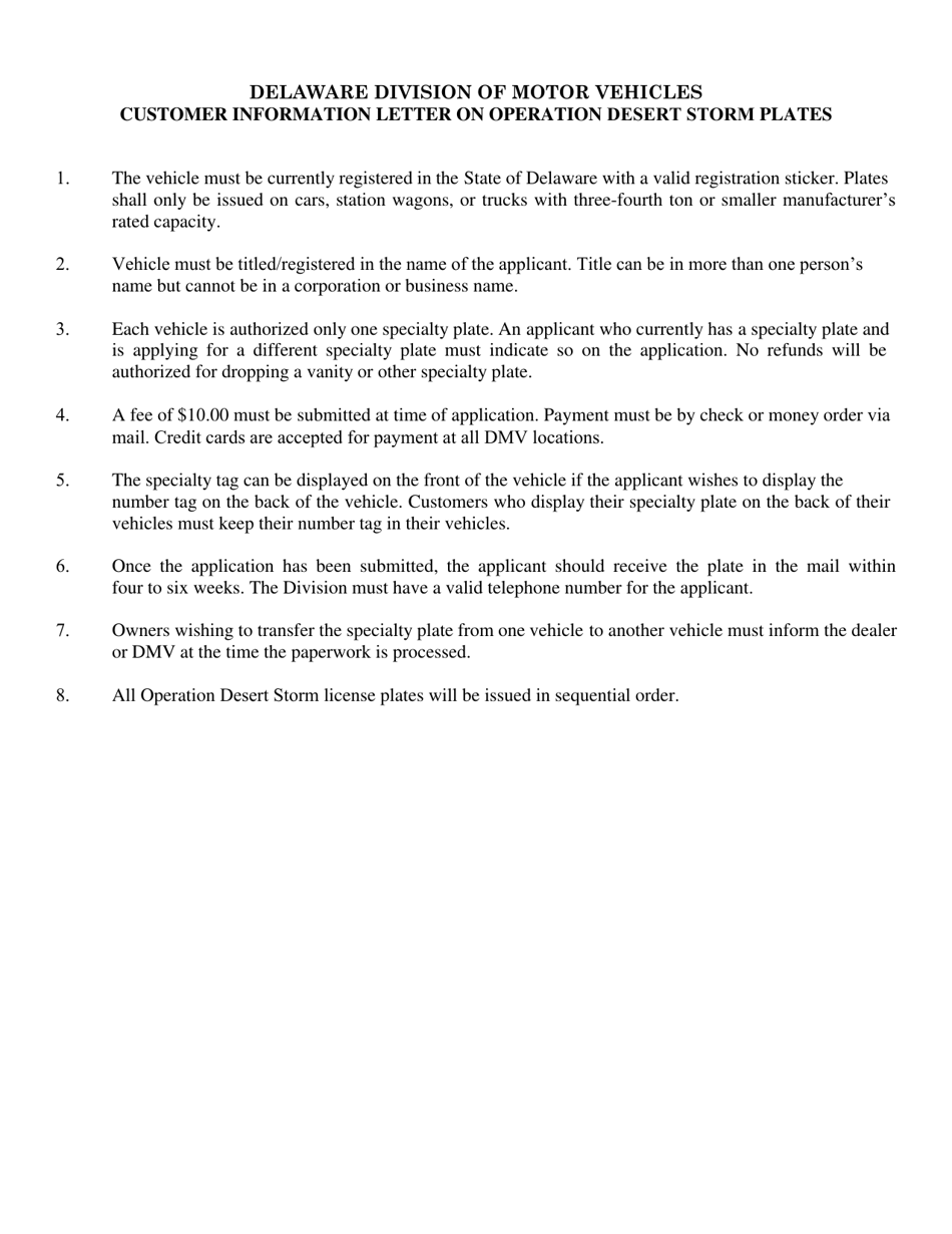 Application for Operation Desert Storm License Plate - Delaware, Page 2