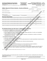 Formulario JD-JM-98S Peticion: Menores En Situacion De Negligencia, Descuido O Maltrato - Connecticut (Spanish)