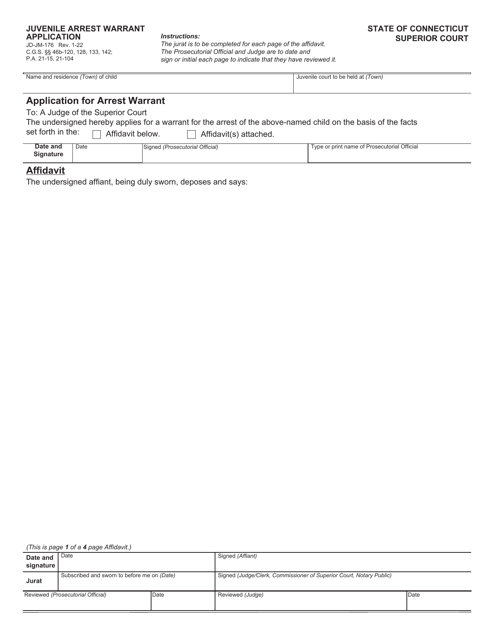 Form JD-JM-176 Juvenile Arrest Warrant Application - Connecticut