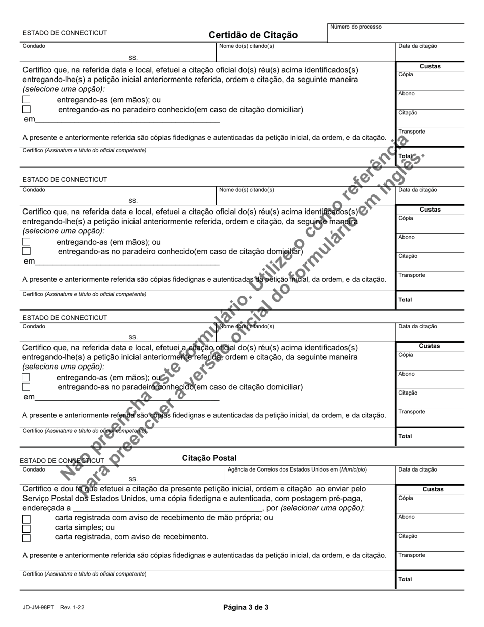 Form JD-JM-98PT Petition: Neglected, Uncared-For, Abused Child / Youth - Connecticut (Portuguese), Page 3