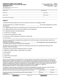 Document preview: Form JD-JM-192 Interstate Compact for Juveniles Take Into Custody Application and Order Delinquent Child - Connecticut