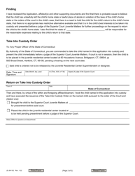 Form JD-JM-192 Interstate Compact for Juveniles Take Into Custody Application and Order Delinquent Child - Connecticut, Page 2