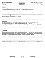Document preview: Form JD-CR-188 Application Regarding Misdemeanor Sentence - Connecticut