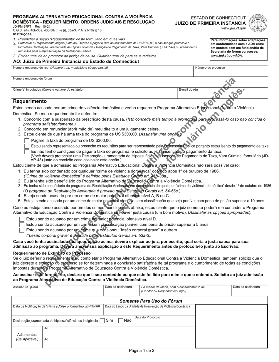 Form JD-FM-97PT Application, Orders and Disposition - Family Violence Education Program - Connecticut (Portuguese), Page 1