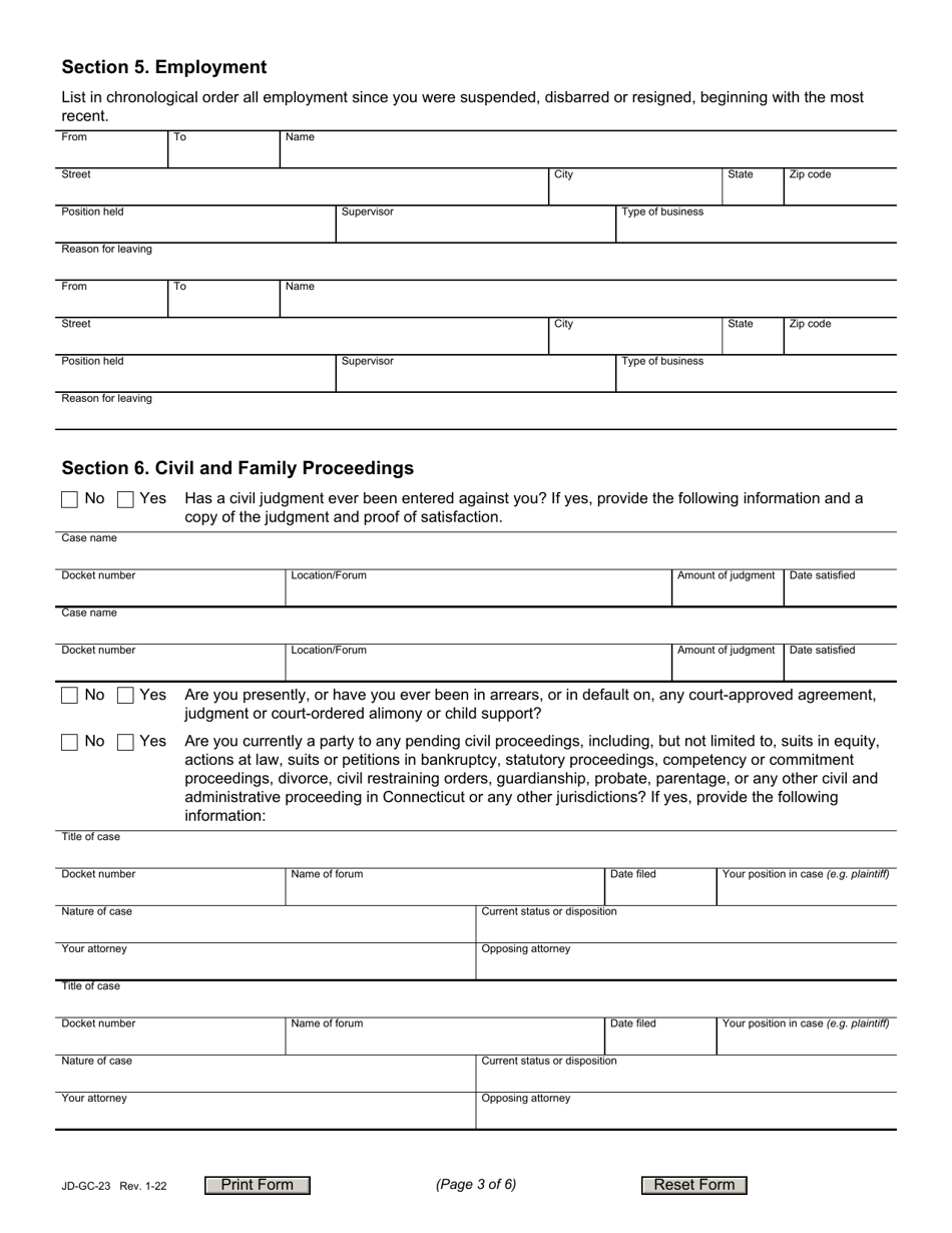 Form JD-GC-23 Application for Reinstatement - Connecticut, Page 3