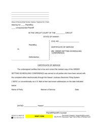 Document preview: Form SC-P-410 Certificate of Service (Re: Order Setting Scheduling Conference) - Hawaii