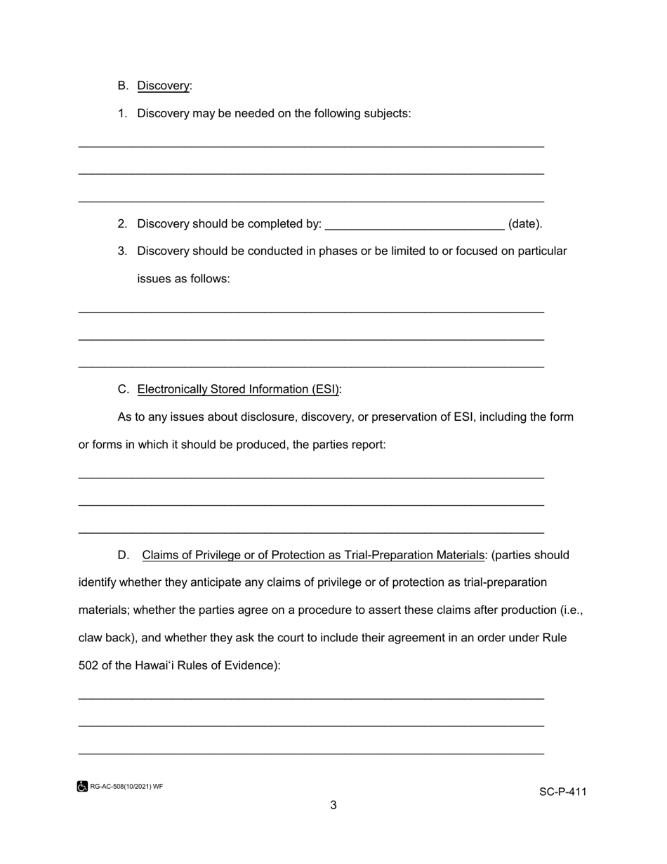 Form SC-P-411 Joint Report of the Parties - Hawaii, Page 3