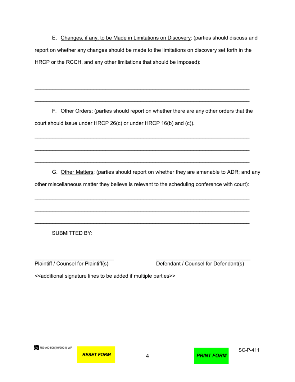 Form SC-P-411 Joint Report of the Parties - Hawaii, Page 4