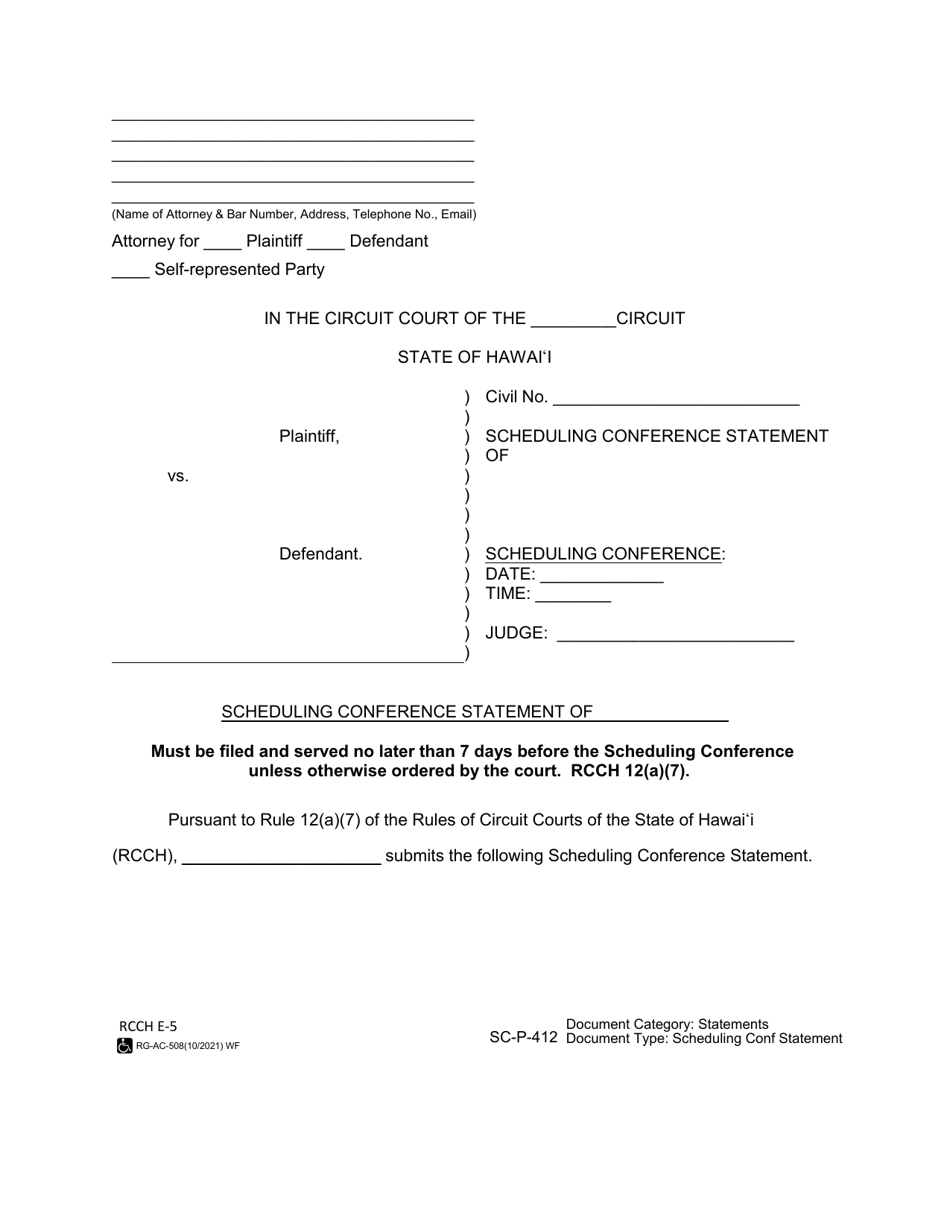 Form SC-P-412 Scheduling Conference Statement - Hawaii, Page 1