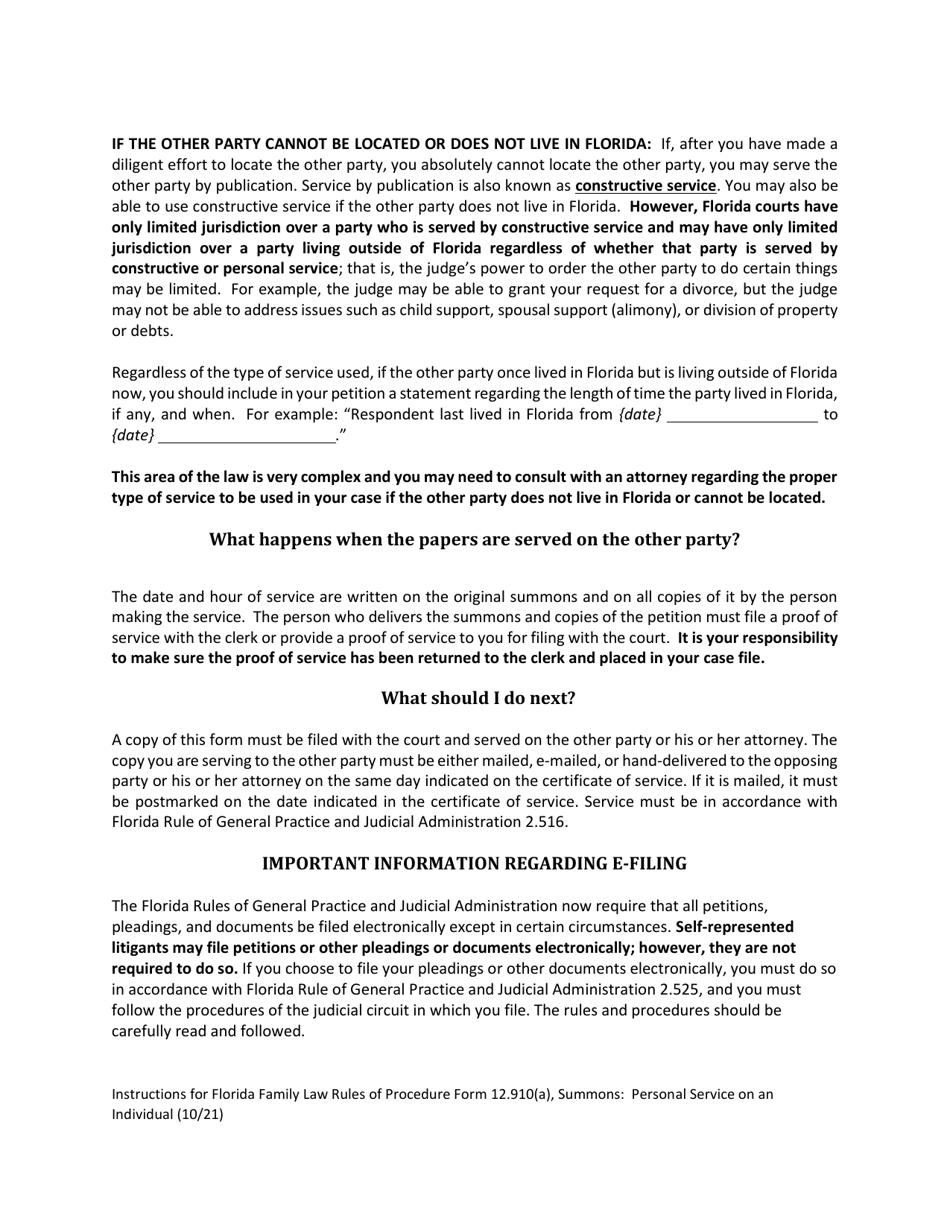Form 12.910(A) Summons: Personal Service on an Individual - Florida (English / Spanish / French), Page 3