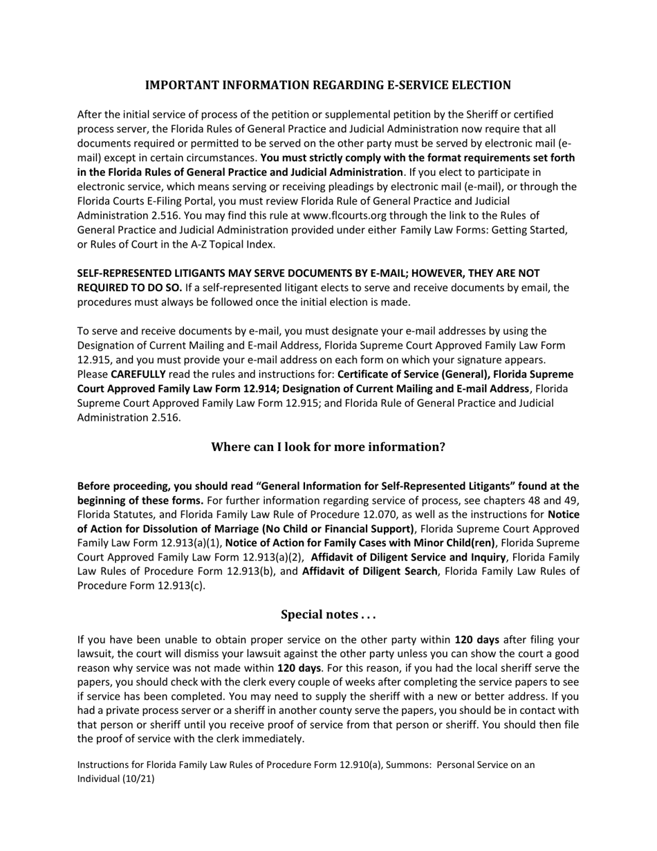 Form 12.910(A) Summons: Personal Service on an Individual - Florida (English / Spanish / French), Page 4