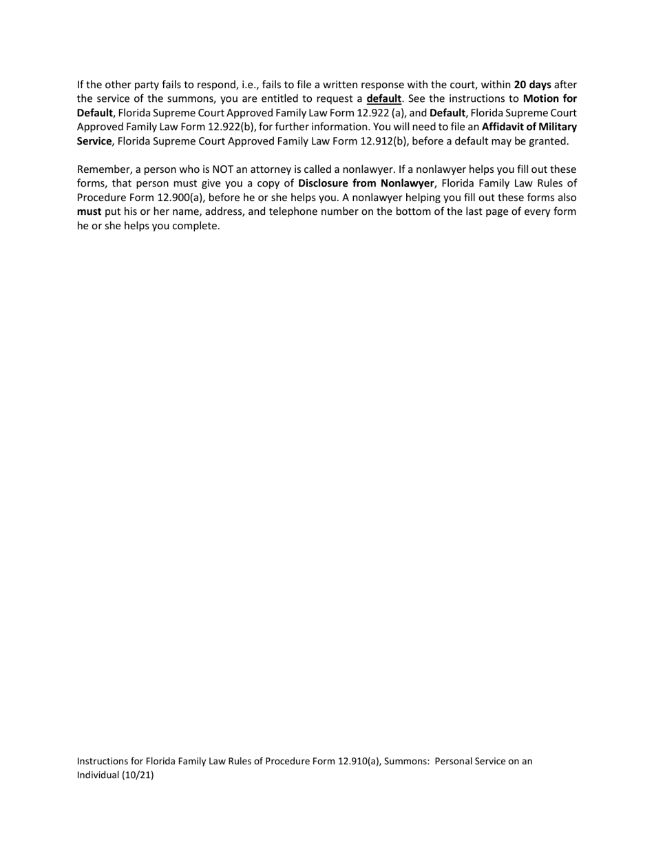 Form 12.910(A) Summons: Personal Service on an Individual - Florida (English / Spanish / French), Page 5