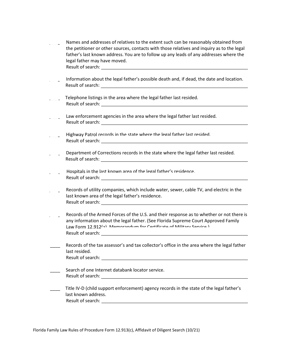 Form 12.913(C) Affidavit of Diligent Search - Florida, Page 4