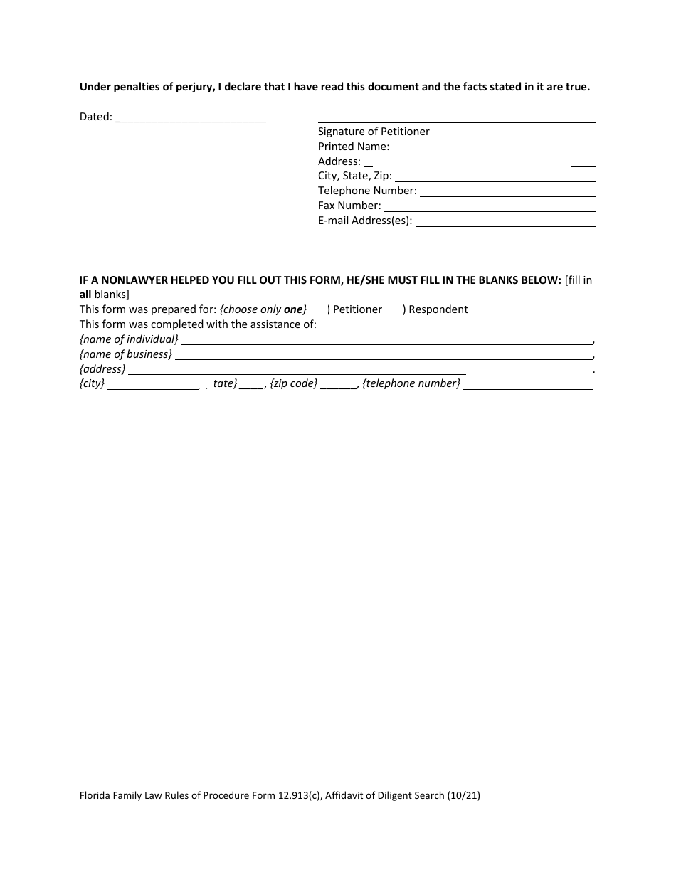 Form 12.913(C) Affidavit of Diligent Search - Florida, Page 5