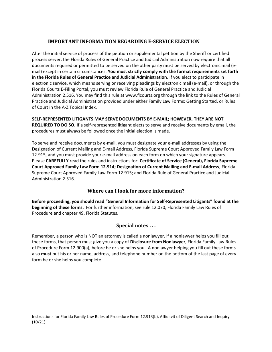 Form 12.913(B) Affidavit of Diligent Search and Inquiry - Florida, Page 2