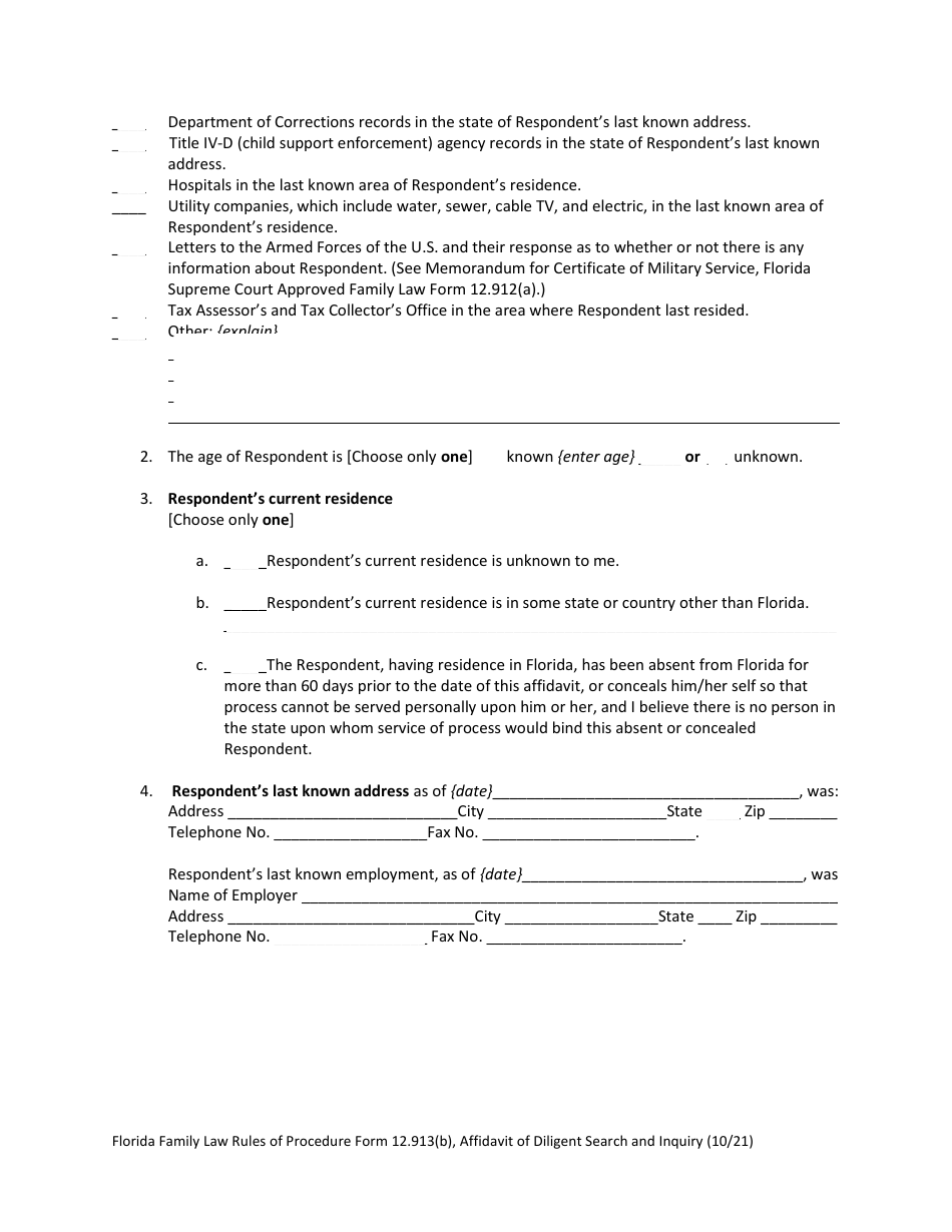 Form 12.913(B) Affidavit of Diligent Search and Inquiry - Florida, Page 4