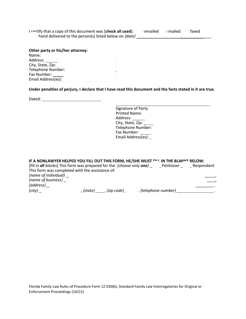 Form 12.930(B) Standard Family Law Interrogatories for Original or Enforcement Proceedings - Florida, Page 12
