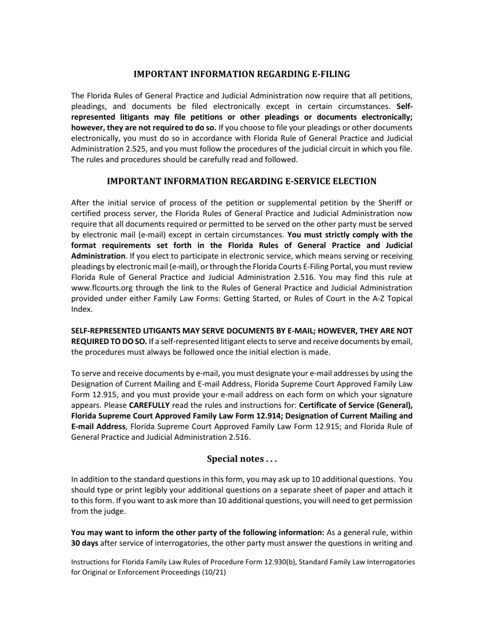 Form 12.930(B) Standard Family Law Interrogatories for Original or Enforcement Proceedings - Florida, Page 2