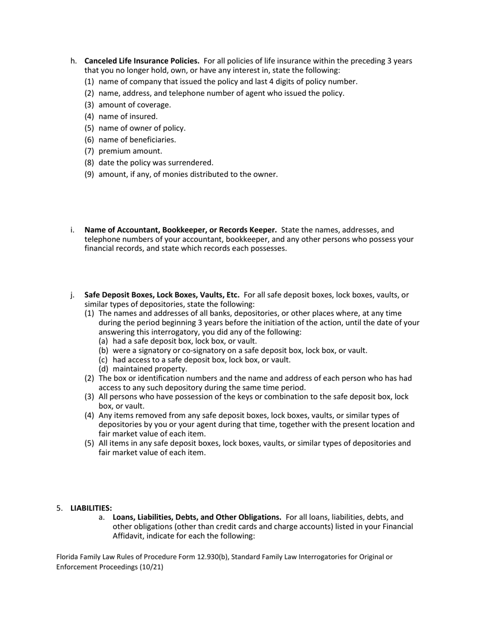 Form 12.930(B) Standard Family Law Interrogatories for Original or Enforcement Proceedings - Florida, Page 9