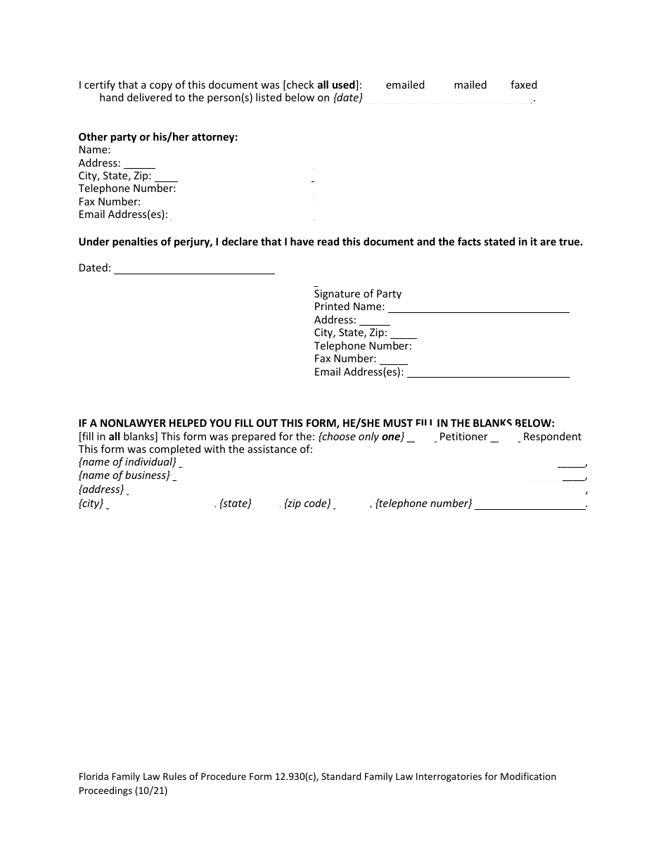 Form 12.930(C) Standard Family Law Interrogatories for Modification Proceedings - Florida, Page 12