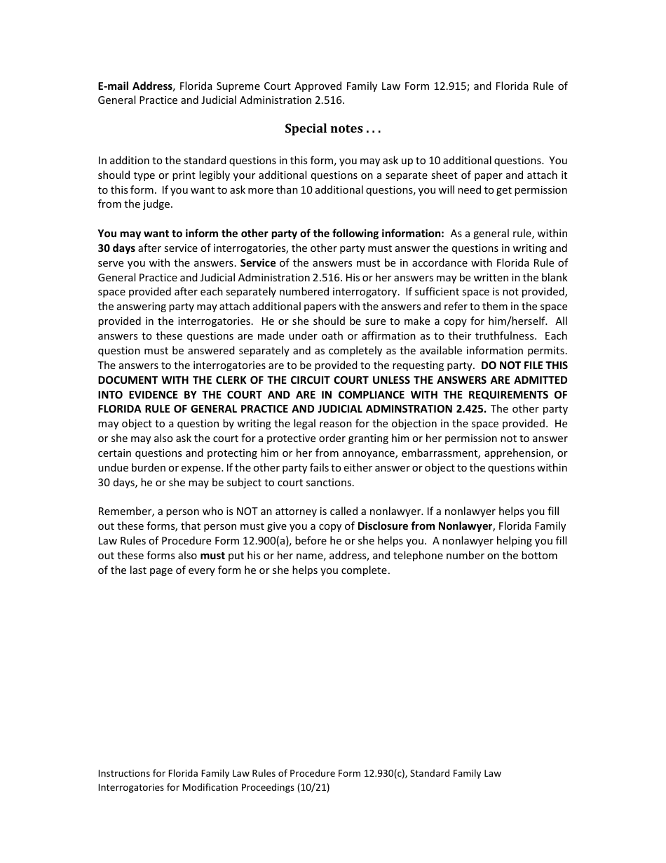 Form 12.930(C) Standard Family Law Interrogatories for Modification Proceedings - Florida, Page 3