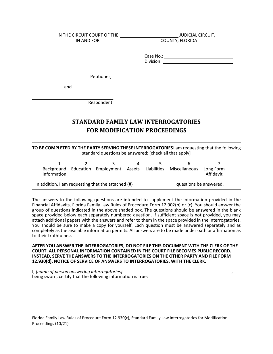 Form 12.930(C) Standard Family Law Interrogatories for Modification Proceedings - Florida, Page 4