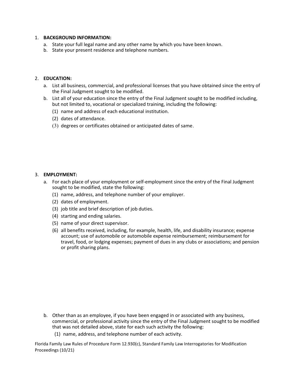 Form 12.930(C) Standard Family Law Interrogatories for Modification Proceedings - Florida, Page 5