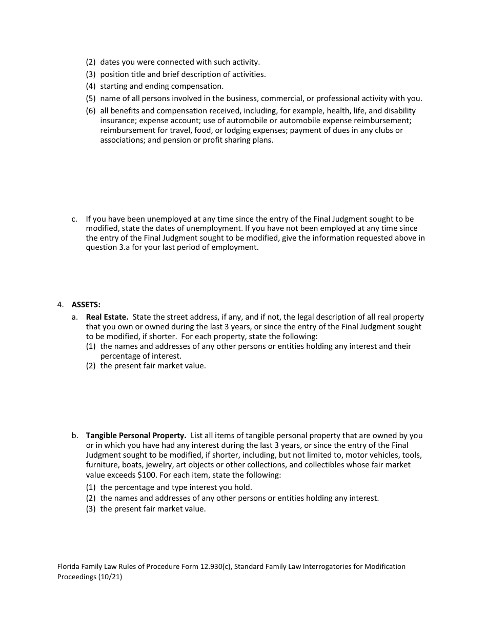 Form 12.930(C) Standard Family Law Interrogatories for Modification Proceedings - Florida, Page 6