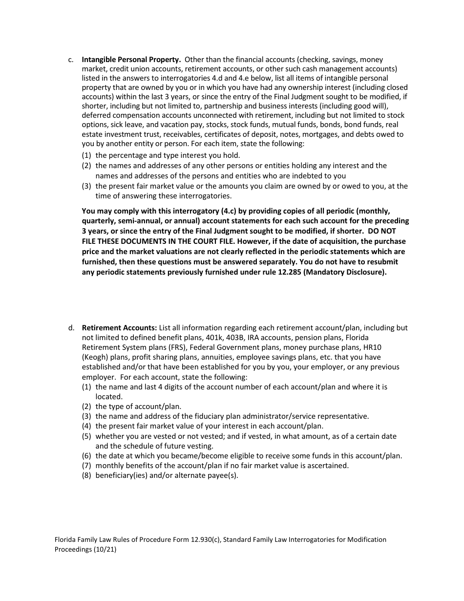 Form 12.930(C) Standard Family Law Interrogatories for Modification Proceedings - Florida, Page 7