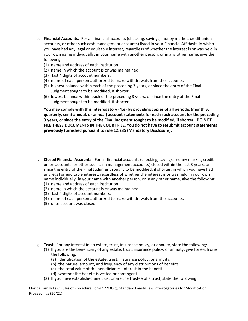Form 12.930(C) Standard Family Law Interrogatories for Modification Proceedings - Florida, Page 8