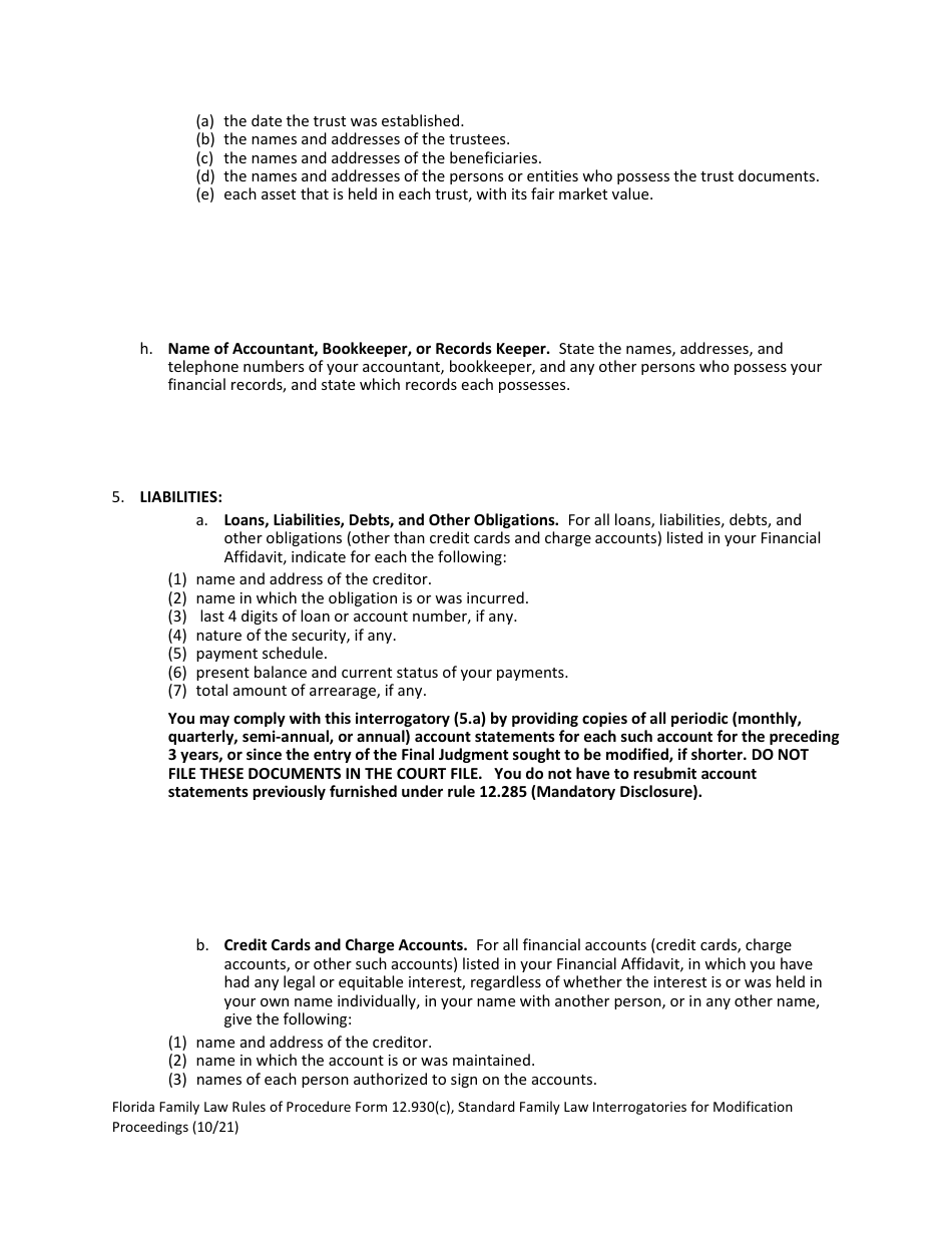 Form 12.930(C) Standard Family Law Interrogatories for Modification Proceedings - Florida, Page 9