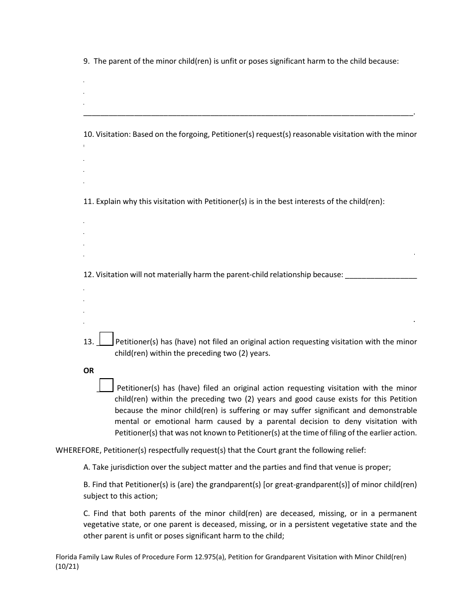Form 12.975(A) Petition for Grandparent Visitation With Minor Child(Ren) - Florida, Page 6
