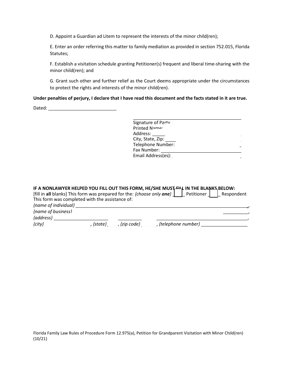 Form 12.975(A) Petition for Grandparent Visitation With Minor Child(Ren) - Florida, Page 7