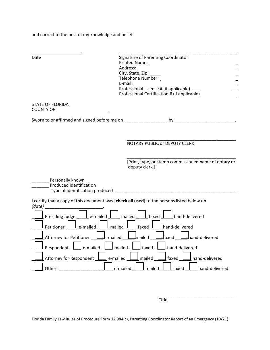 Form 12.984(C) Parenting Coordinator Report of an Emergency - Florida, Page 4