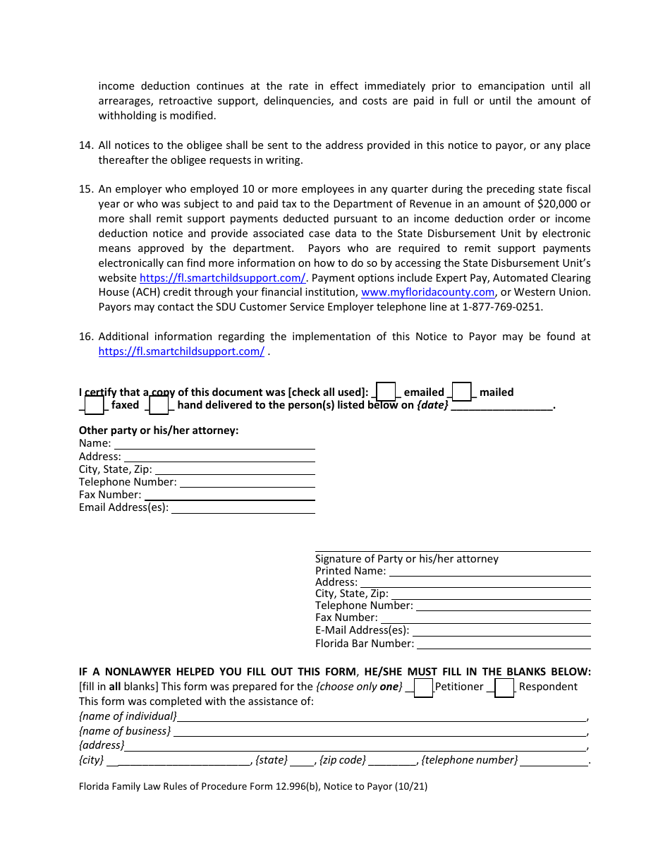 Form 12.996(B) Notice to Payor - Florida, Page 5
