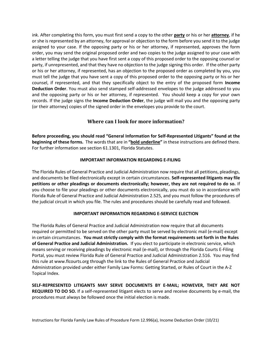 Form 12.996(A) Income Deduction Order - Florida, Page 3