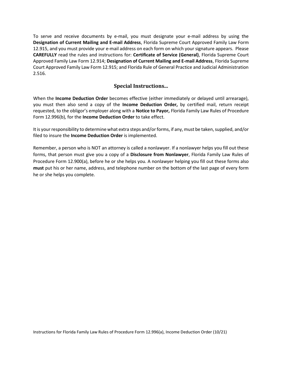 Form 12.996(A) Income Deduction Order - Florida, Page 4