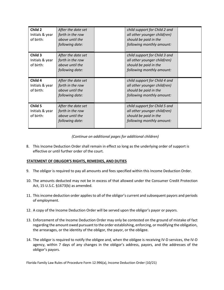 Form 12.996(A) Income Deduction Order - Florida, Page 7