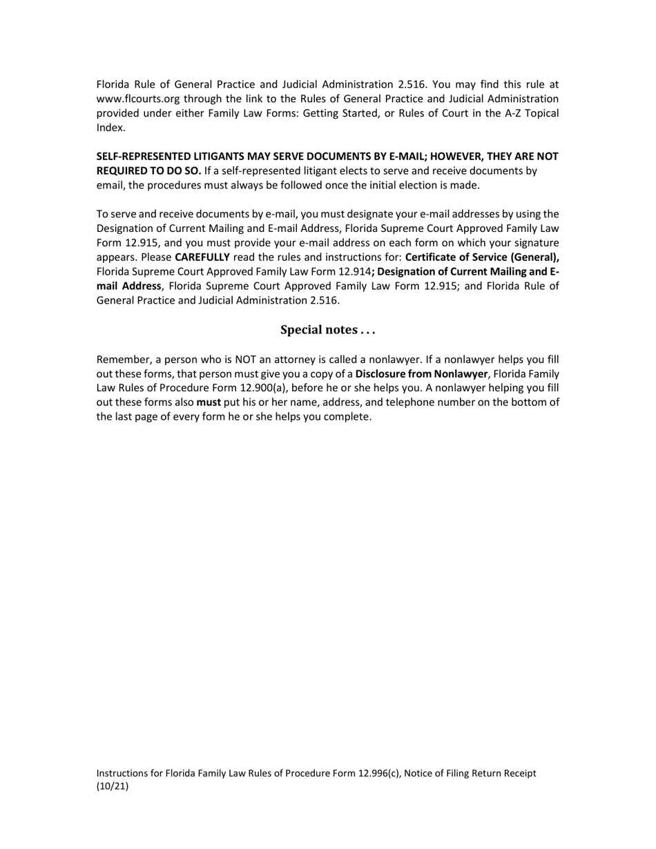 Form 12.996(C) Notice of Filing Return Receipt - Florida, Page 2