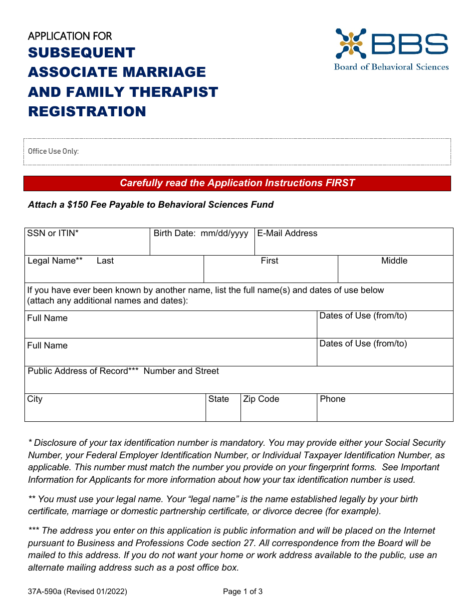 Form 37A-590A Application for Subsequent Associate Marriage and Family Therapist Registration - California, Page 3