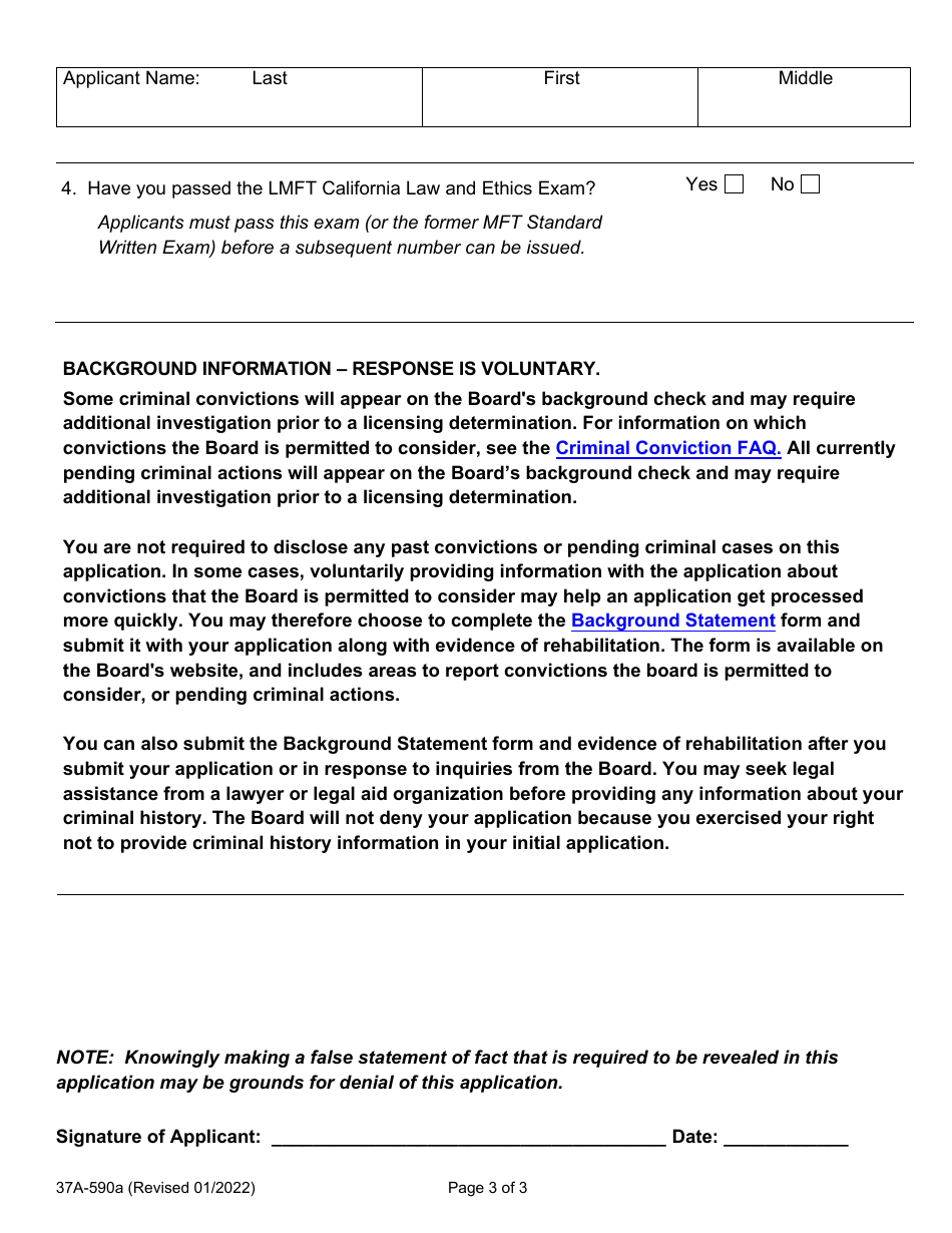 Form 37A-590A Application for Subsequent Associate Marriage and Family Therapist Registration - California, Page 5