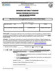 Document preview: Form 37A-599 Marriage and Family Therapist Degree Program Certification - Out-of-State Degree - California