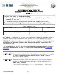 Document preview: Form A (37A-600) Marriage and Family Therapist in-State Degree Program Certification - California