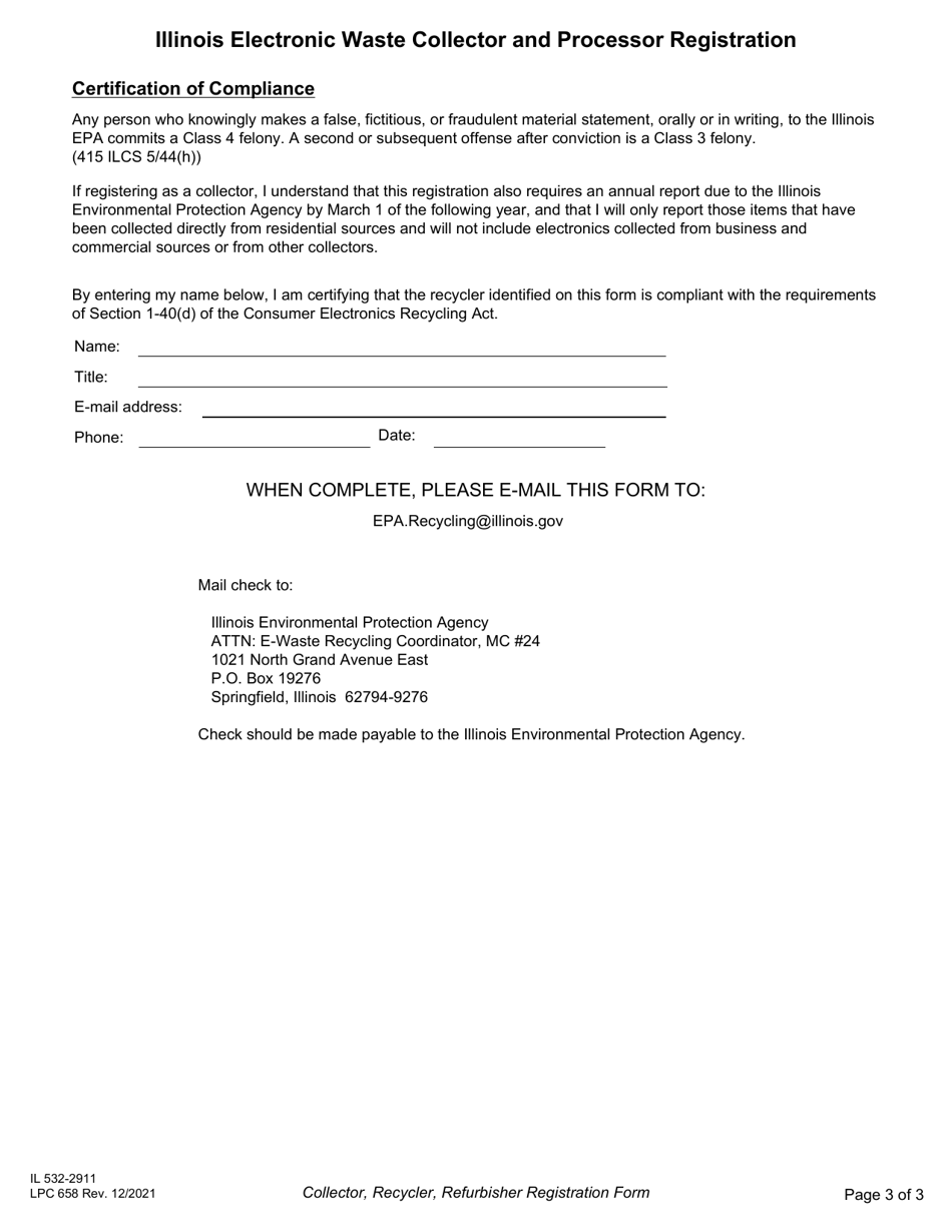 Form IL532-2911 (LPC658) Collector, Recycler, Refurbisher Registration Form - Illinois, Page 3