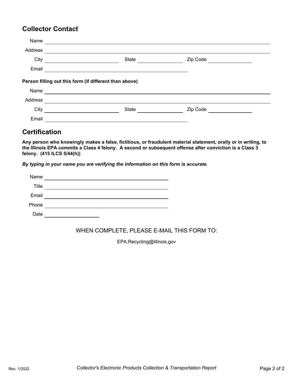 Collectors Electronic Products Collection  Transportation Report - Illinois, Page 2