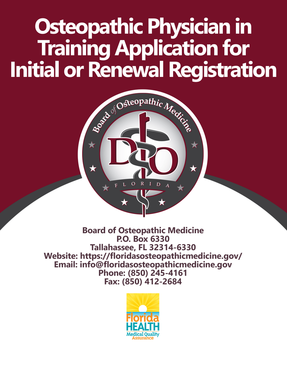 Form DH-MQA1172 Osteopathic Physician in Training Application for Initial or Renewal Registration - Florida, Page 1